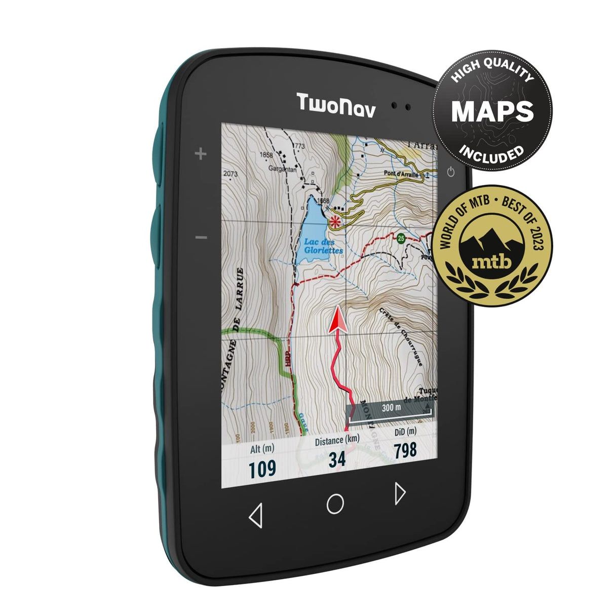 TwoNav Terra + Pulsómetro, GPS con Pantalla Amplia 3.7 Pulgadas para montaña, Senderismo, MTB, Bicicleta con mapas incluidos Mejor GPS MTB del 2023 según World of MTB,Turquesa