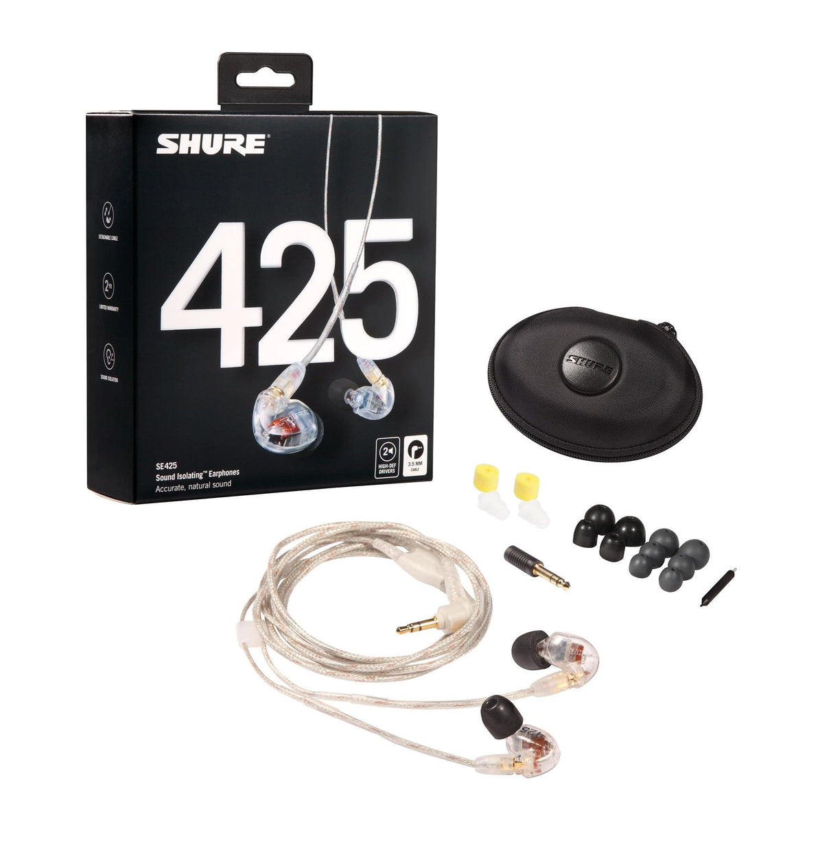 Shure SE425-CL auricular Intraaural Negro, Transparente - Auriculares (Intraaural, Alámbrico, 20 - 19000 Hz, 109 dB, 1,6 m, Negro, Transparente)