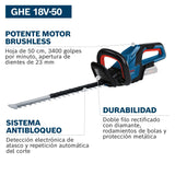 Bosch Professional 18V System cortasetos a batería GHE 18V-50 (capacidad de corte de 20 mm, hoja de 50 cm, motor Brushless sin escobillas, diseño ergonómico, sin batería)