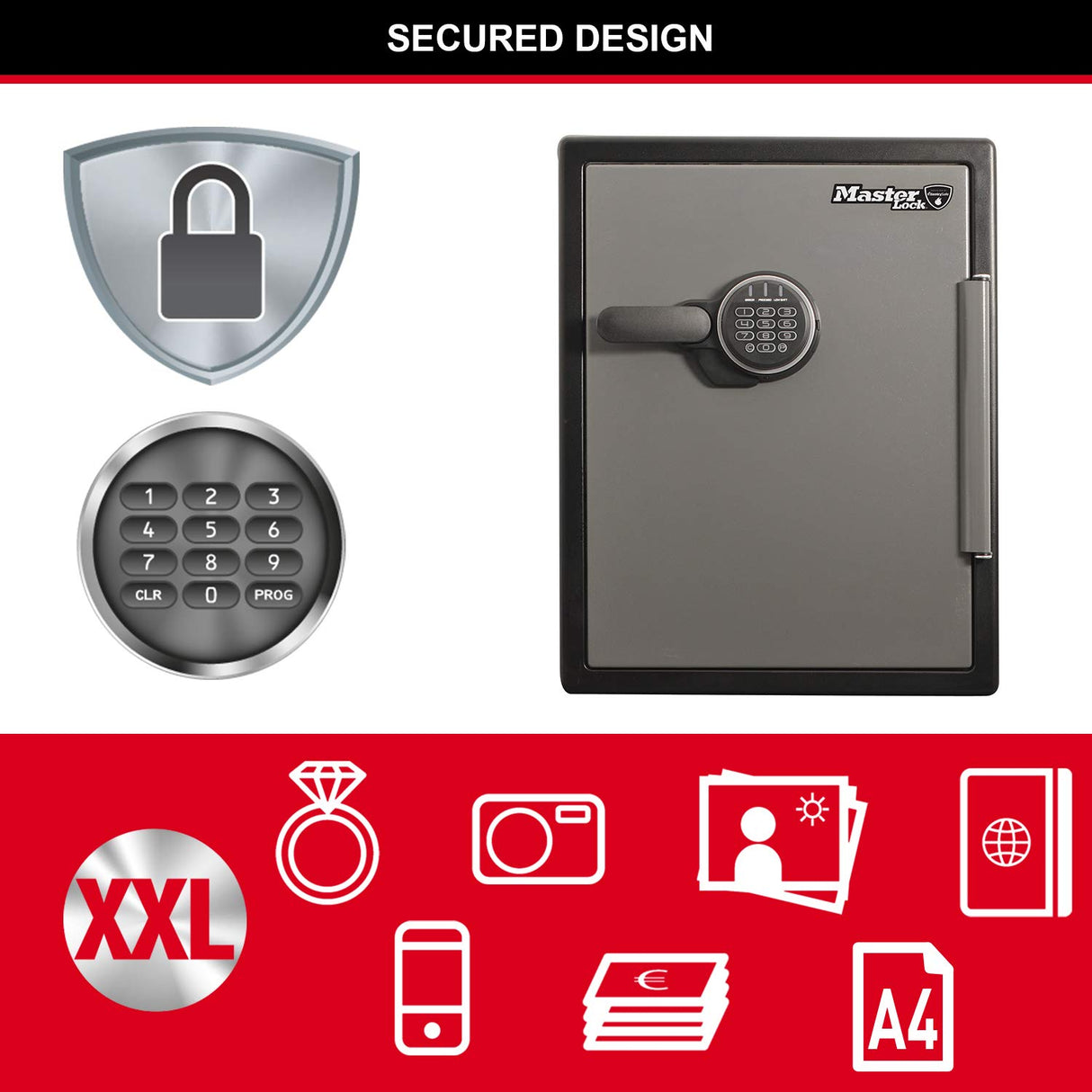 Master Lock Caja Fuerte de Seguridad [Ignifuga y Resistente al Agua] [Combinación Digital] [XX large/56L] -LFW205FYC, Negro, Gris, XX-Large