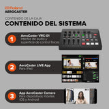 Sistema de livestreaming Roland AeroCaster VRC-01 — Potente solución de producción multicámara inalámbrica con interfaz de audio/controlador de hardware y completa app para iPad