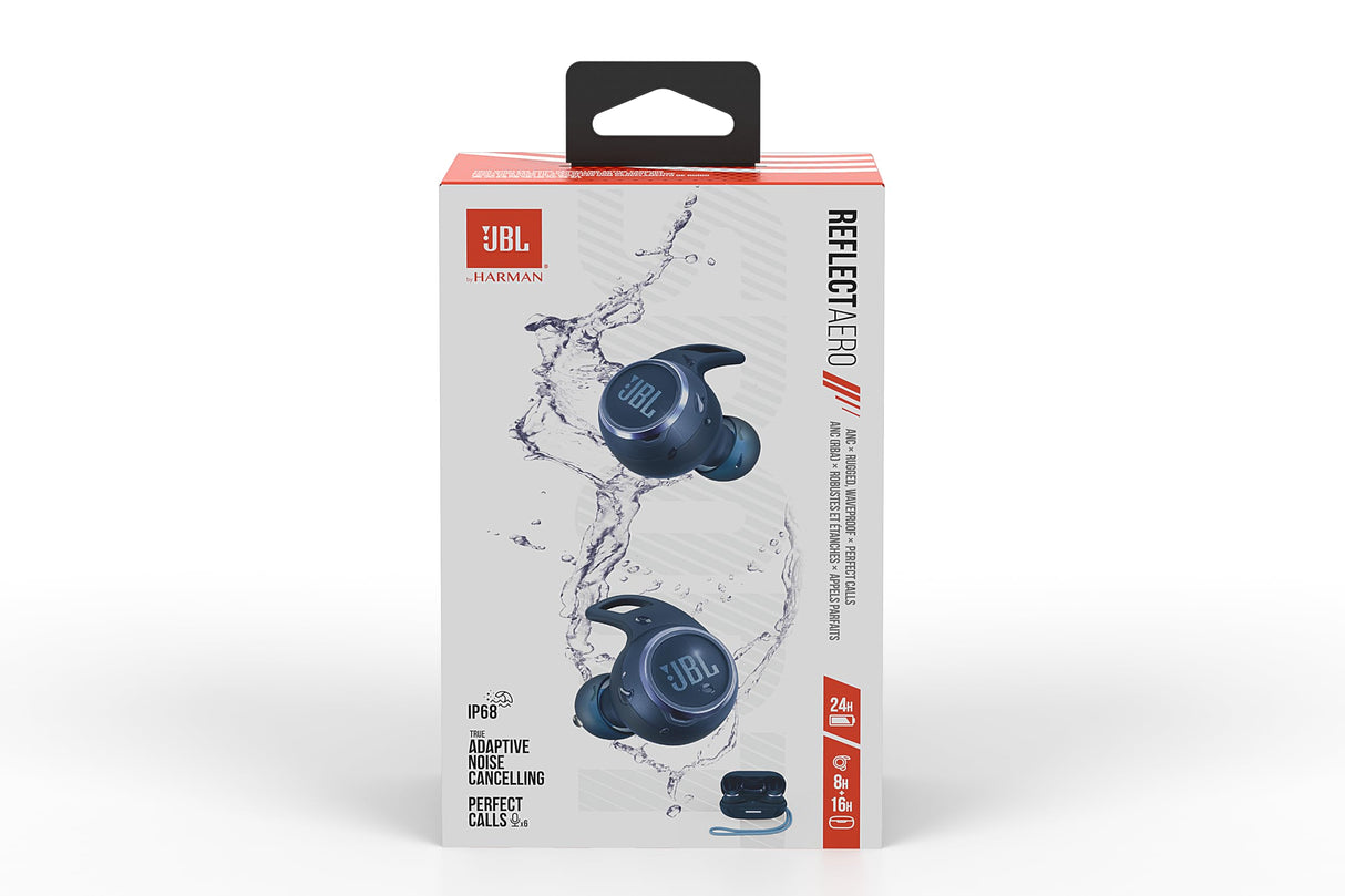 JBL Reflect Aero Auriculares con tecnología True Adaptive Noise Cancelling, resistentes al agua, batería de 8 horas, en azul