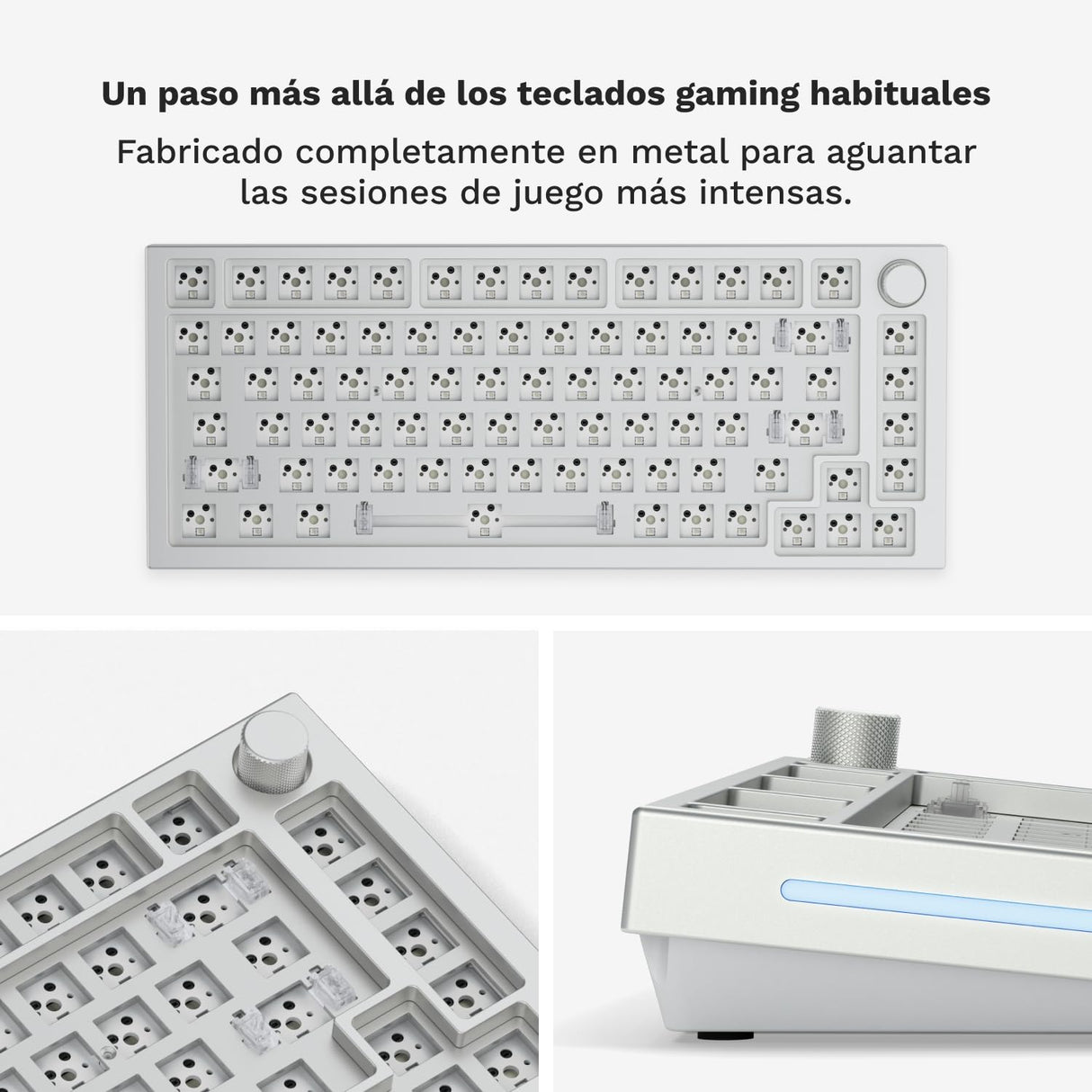 Glorious Gaming GMMK PRO 75% Barebones (solo carcasa) - Teclado gaming mecánico modular, TKL, carcasa de 1,5 kg, RGB, personalizable, switches de 5 pines, distribuciones internacional / ISO - Blanco
