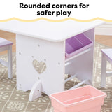 KidKraft Juego Infantil de Mesa y 2 sillas de Madera Corazón con Compartimentos de Almacenamiento, Muebles para Salas de Juego y Dormitorio de niños (26913)