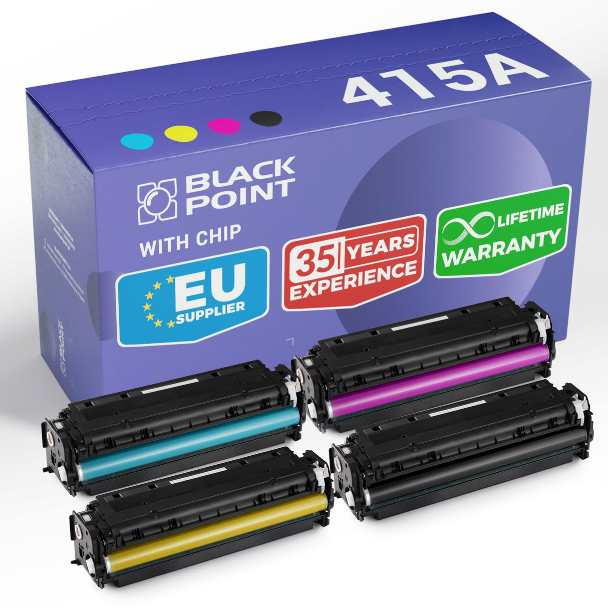 [CON CHIP] Black Point Juego de 4 Cartuchos de Tóner para HP 415A HP 415X W2030A W2031A W2032A W2033A para HP Color Laserjet Pro: M454dn M454dw MFP M479dw MFP M479fdn MFP M479fdw MFP M479fnw - con TÜV