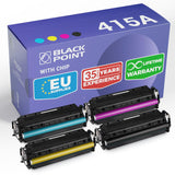 [CON CHIP] Black Point Juego de 4 Cartuchos de Tóner para HP 415A HP 415X W2030A W2031A W2032A W2033A para HP Color Laserjet Pro: M454dn M454dw MFP M479dw MFP M479fdn MFP M479fdw MFP M479fnw - con TÜV