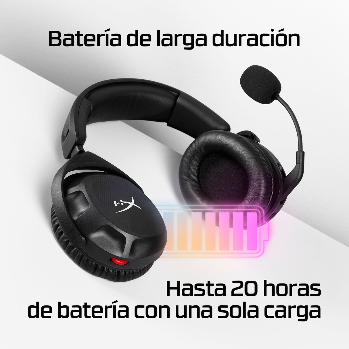 HyperX Cloud Stinger 2 Wireless, Cascos gaming inalámbricos PC, Drivers de 50 mm, Audio Envolvente, Giro 90º, Dongle USB, batería 20h, Micrófono con cancelación de ruido - Negro