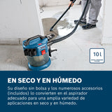 Bosch Professional 18V System GAS 18V-10 L - Aspirador a batería (depósito 10 l, 90 mbar, ruedas, sin batería)