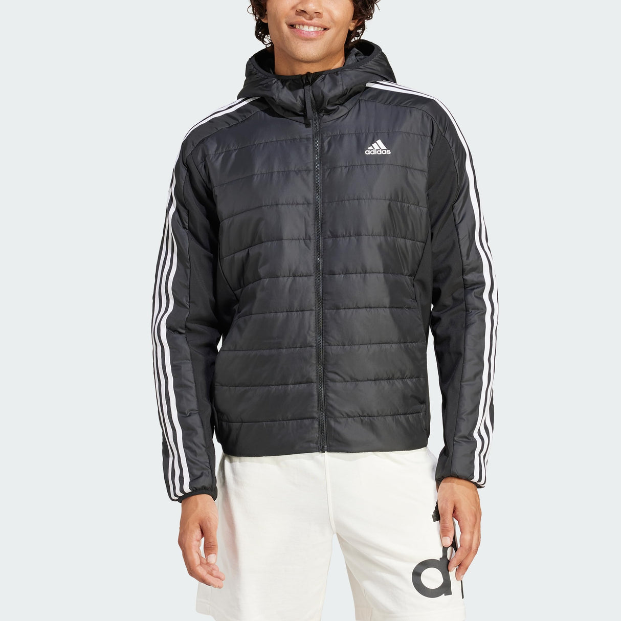 adidas Hombre Essentials 3-Stripes Insulated Hooded Hybrid Jacket, Black, S