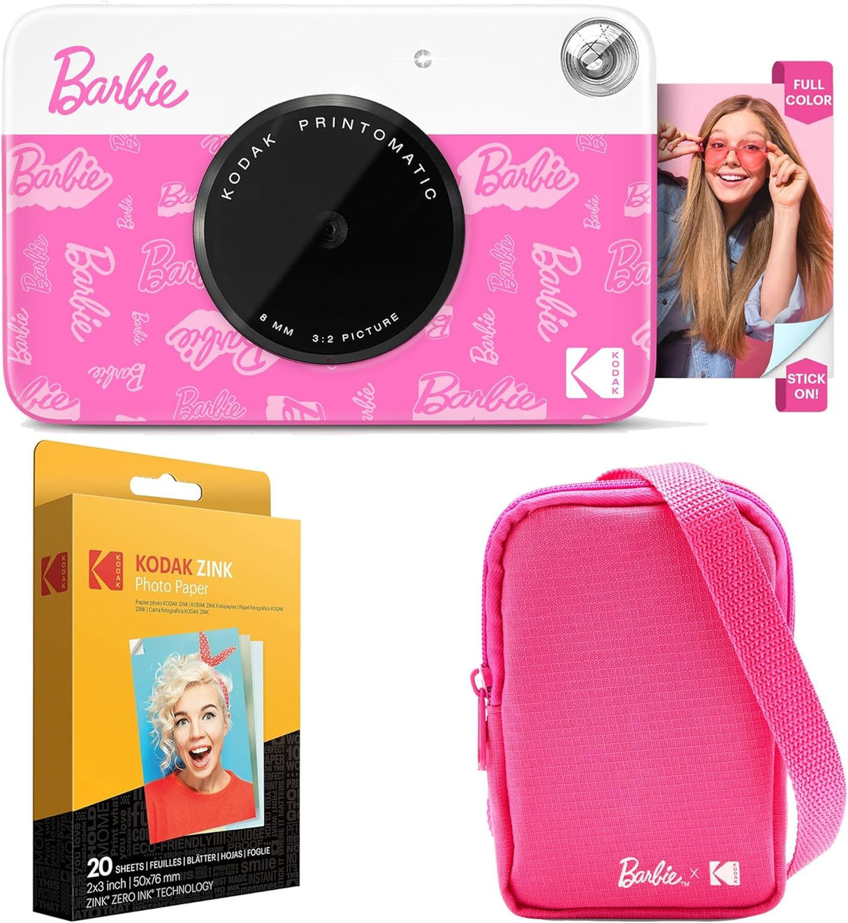 Kodak x Barbie Printomatic Cámara Digital de Impresión Instantánea a Color Completa Paquete de Inicio Barbie (Estilo de Firma) + Estuche de Cámara Deluxe Barbie + Papel Zink (20 Hojas)