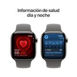 Apple Watch Series 10 GPS + Cellular Smartwatch con Caja de Titanio Natural de 42 mm y Correa Deportiva Gris Piedra - Talla M/L. Monitor de entreno, App ECG, Pantalla Retina Siempre Activa
