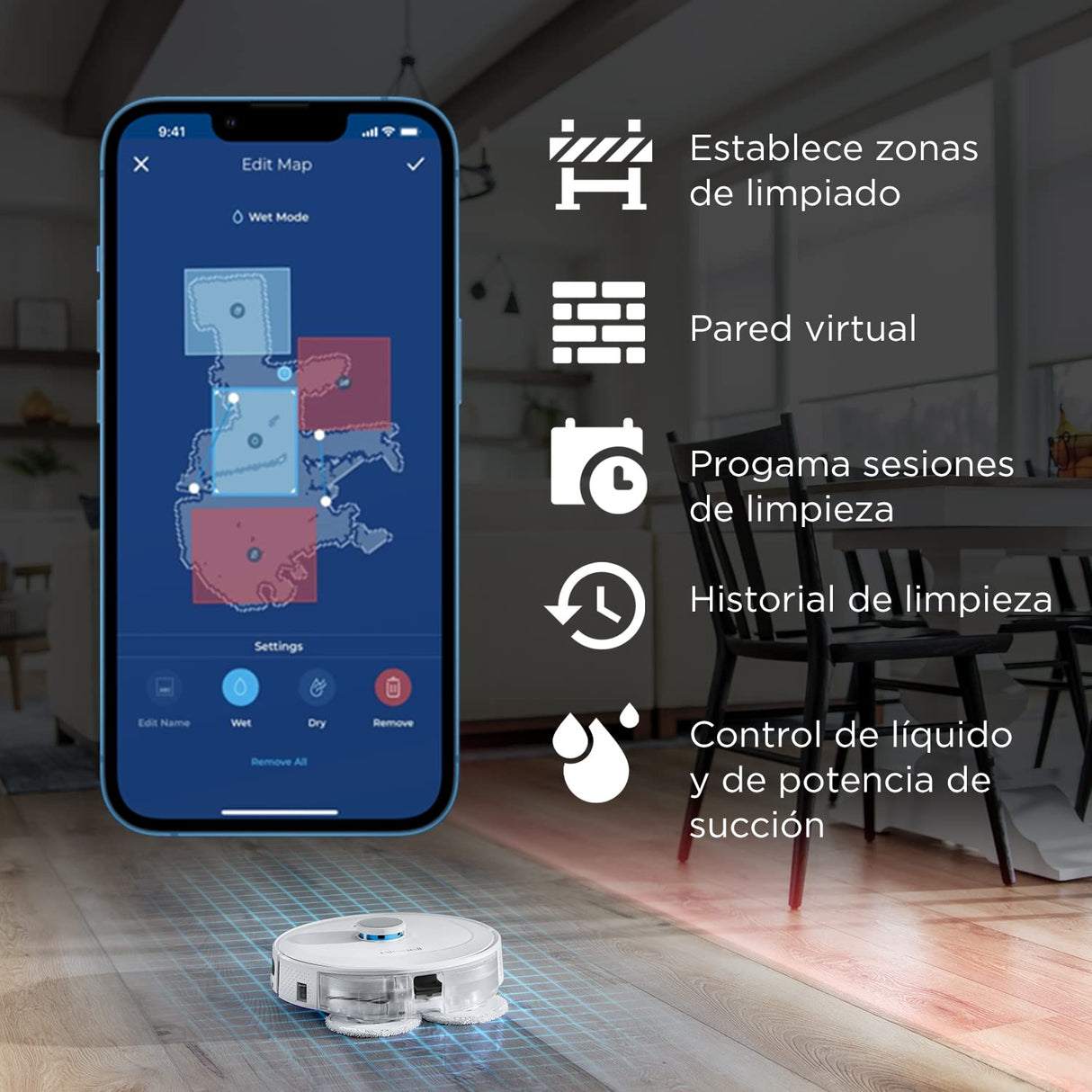 Bissell SpinWave R5 | Robot Aspirador con Mopa | Navegación LIDAR | Detección de Alfombras y Moquetas | Aspiración Potente de hasta 2000pa | Aspirador Sin Cable | 61 dB | Blanco | 3475N