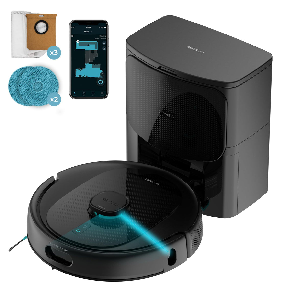 Cecotec Robot Aspirador y Friegasuelos con IA y Base de Autovaciado Conga 9990 AI Spin Revolution Ultra Power Home Essential. 10000Pa, Navegación Inteligente, Autonomía 240mins, Cepillo Silicona, App