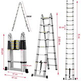 Nictemaw 5M Escalera Plegable, Escalera Telescópica de Aluminio, Mehrzweckleiter 2 in 1 Klappleiter, 5M Teleskopleiter aus ALU 150 kg Belastbarkeit, 16 Sprosse