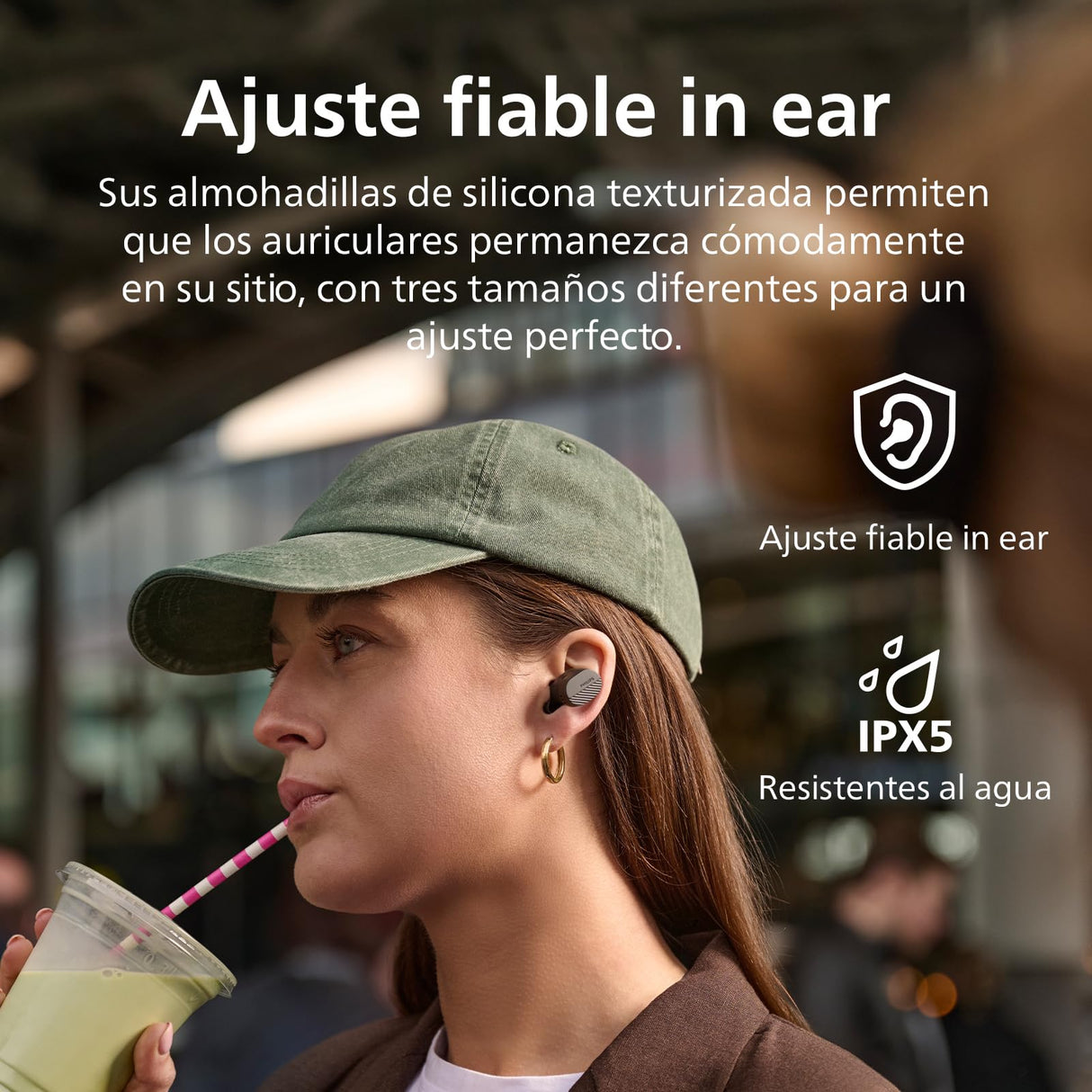 Philips TAT5000BK Auriculares pequeños in Ear Bluetooth Cancelación Ruido True Wireless - Graves dinámicos, Estuche de Bolsillo, 40 h reproducción, Llamadas claras, Desplazamientos o Deporte - Negro