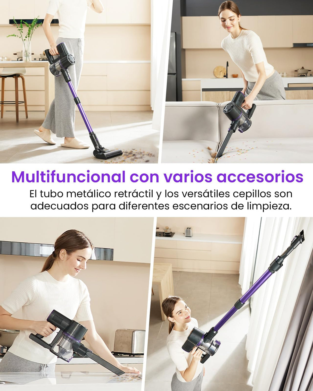 Vexilar Aspiradora sin Cable V8PRO 35KPa,Aspirador 3-en-1 Autonomía 40 Mins, Escoba Aspiradora sin Cable Potente Succión,Aspirador Vertical para Pelo de Mascotas/Alfombra/Suelo/Coche