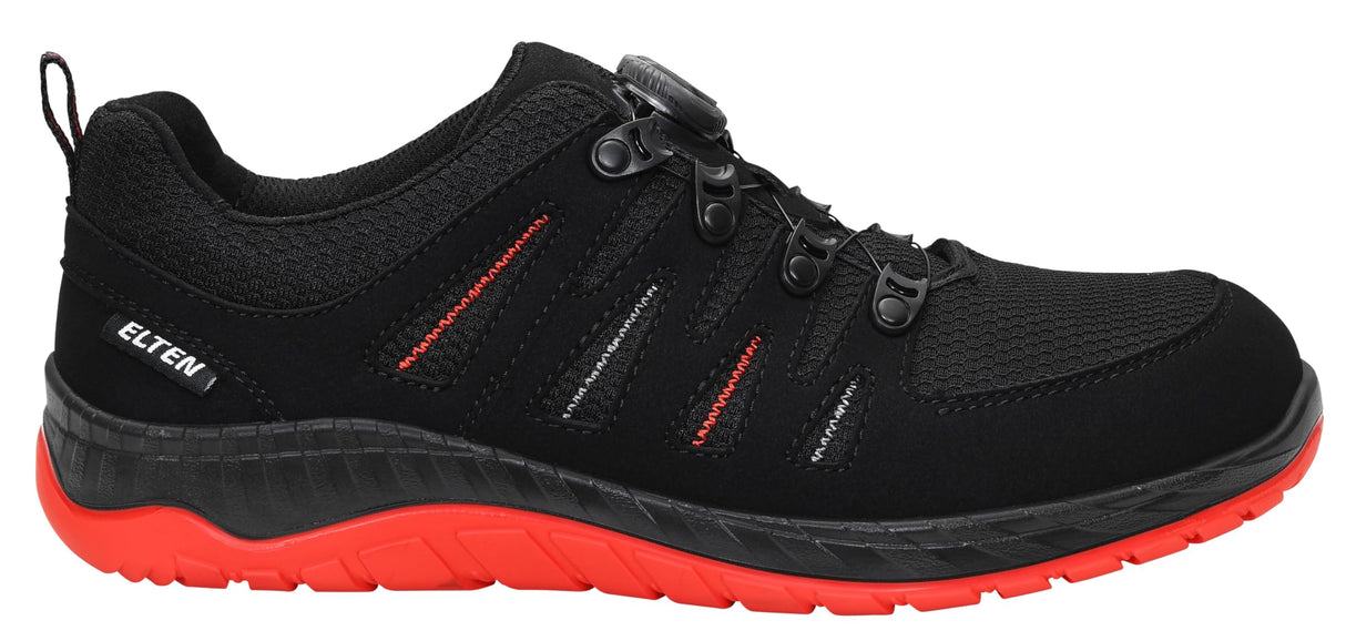 ELTEN Maddox Boa Negro-Rojo Low ESD S3S, Zapatos de Seguridad para Mujer+Hombre, Ligero, Puntera de Acero, Material Superior: Textil, Forro Interior: Textil (Transpirable), Talla 41