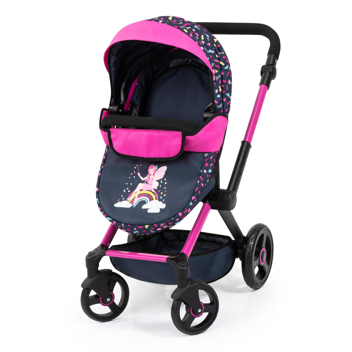 Bayer Design 17080AB Cochecito de muñeca XEO, Convertible, Regulable en Altura, Trona para muñeco bebé, Bolsa, Saco de Dormir, Gimnasio Actividades, Accesorios