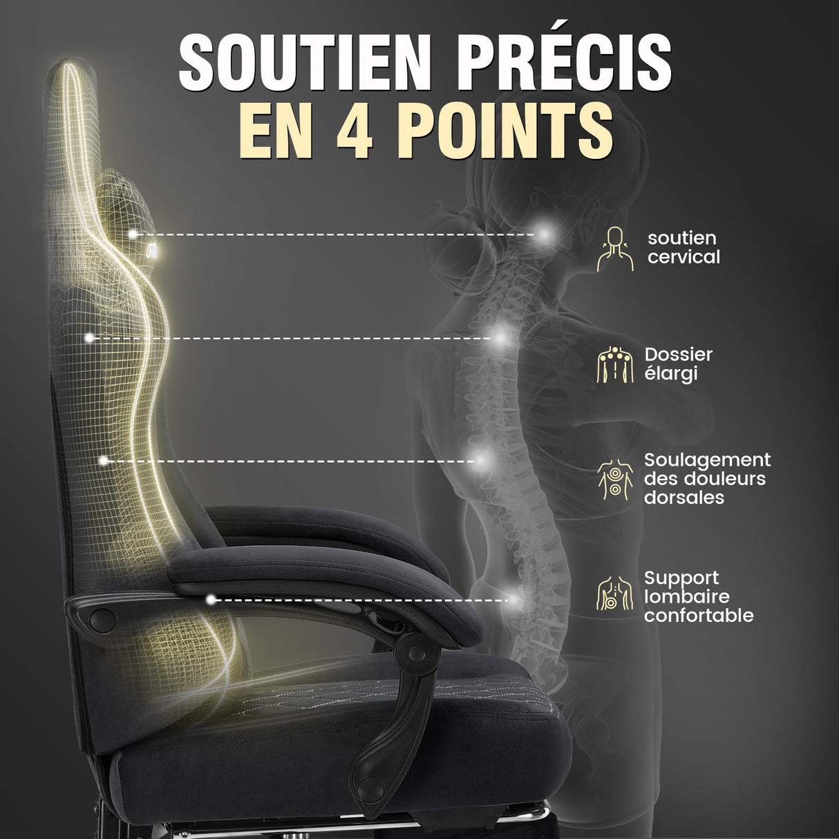 GTPLAYER Silla Gaming Sillón Gaming Tela Silla Gamer Ergonómica Oficina Silla PC, 150 kg, Silla de Mesa Regulable y giratoria con cojín de Asiento con muelles y reposapiés, Negro