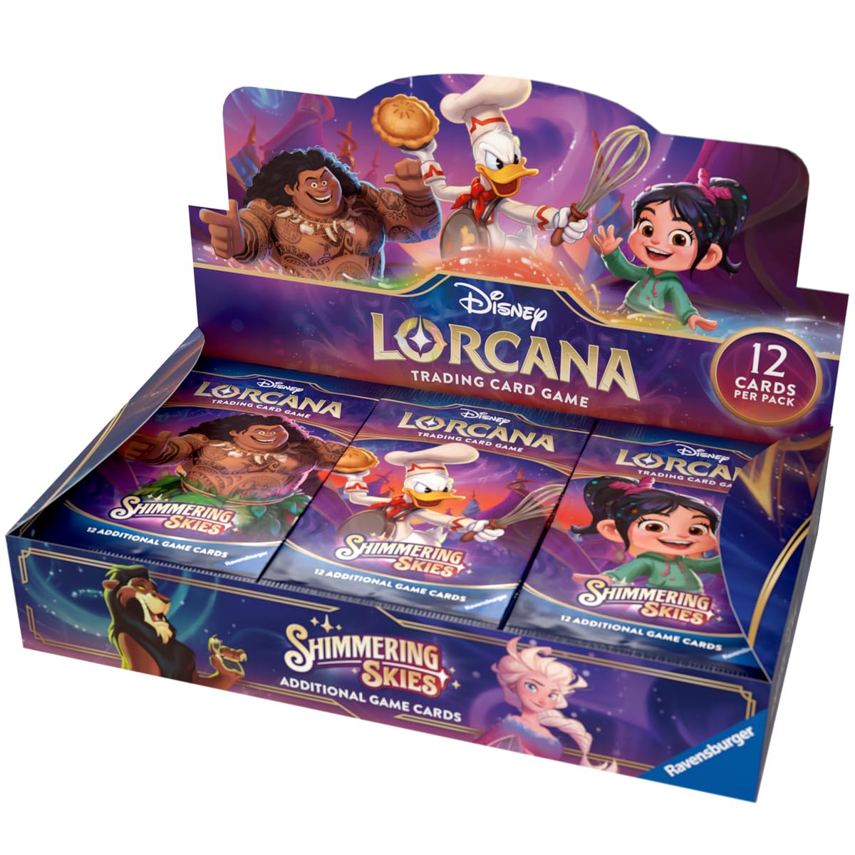 Ravensburger- Shimmering Skies Booster Pack 24 CT. Lorcana Juego de Cartas, Color Multicolor, 9 x 1 x 17 cm (11098455)