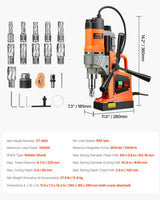 VEVOR Taladro Magnético 1450 W Taladro Prensa Portátil 12500N Velocidad continua de 850 rpm Diámetro del Orificio de Broca Central de 40 mm Profundidad de Perforación de 50 mm Taladro Electromagnético
