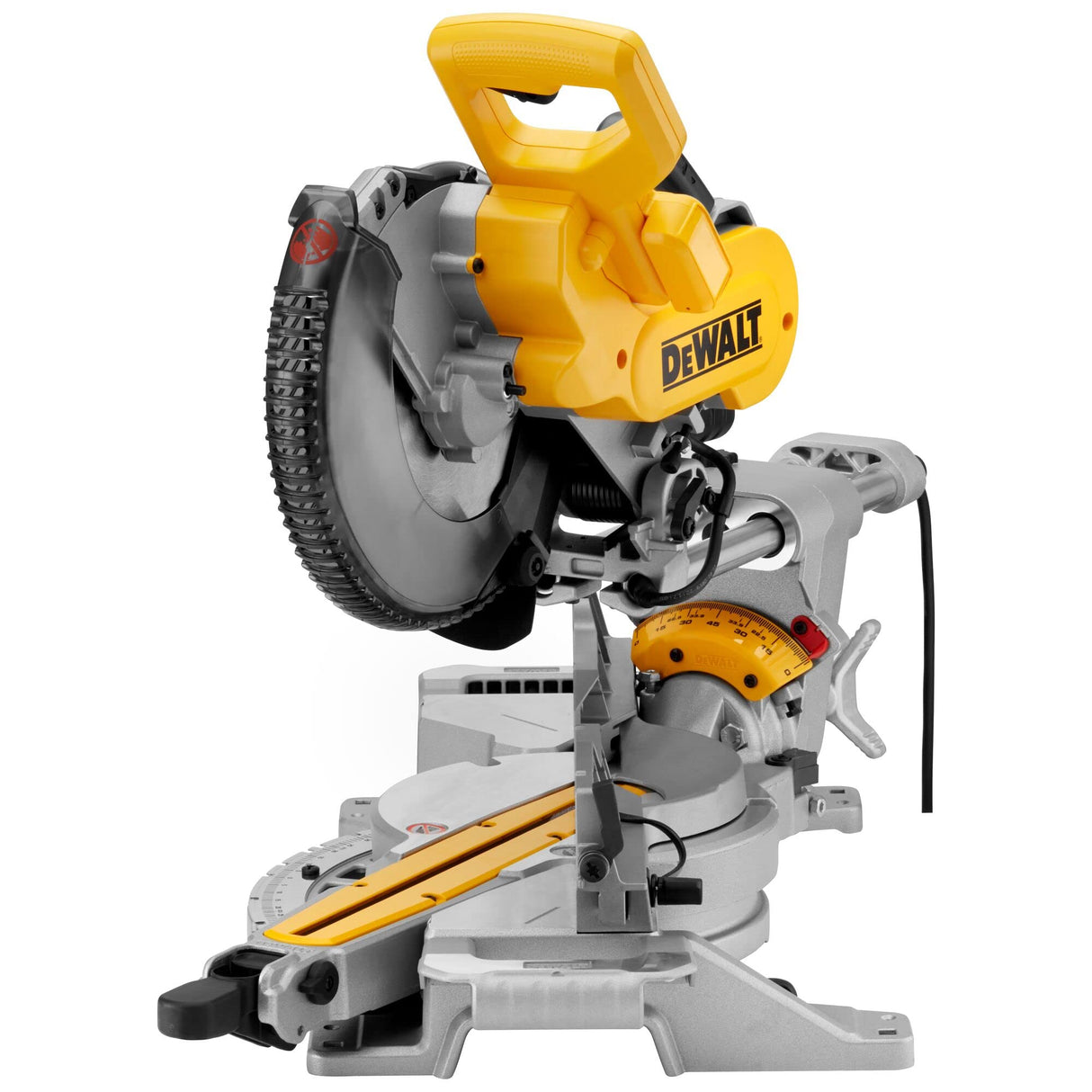 DEWALT Sierra de panel DWS727 de 1650 W (250 mm, con limitador de profundidad de corte, inclinación y ángulo de inglete infinitamente ajustable, pantalla de línea de corte (XPS), incluye hoja de