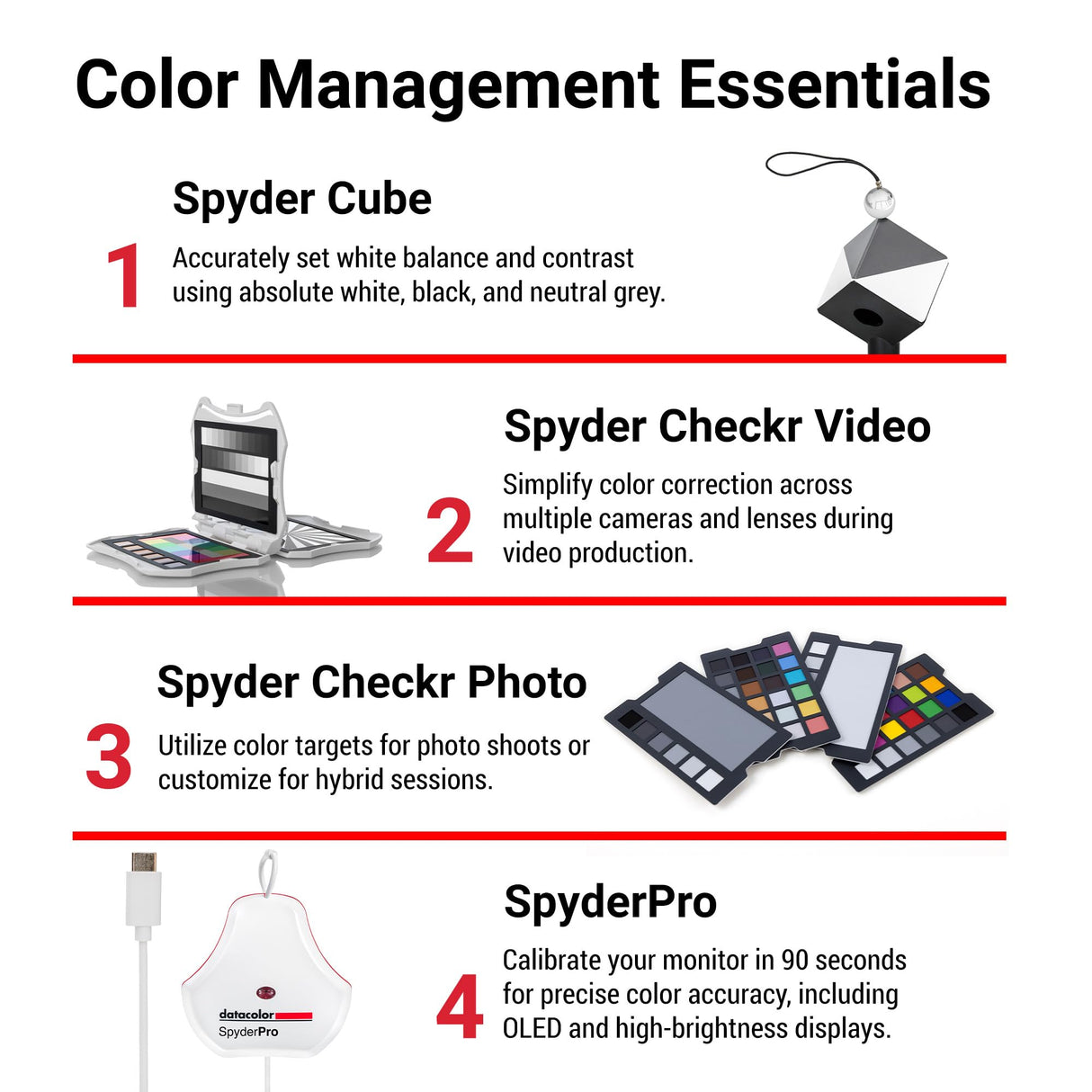 Datacolor Spyder Photo/Video Kit - SpyderPro, Spyder Cube, Spyder Checkr Video y Spyder Checkr Photo Card Set suministrados en un Estuche de Metal - Gestión del Color para fotógrafos y camarógrafos