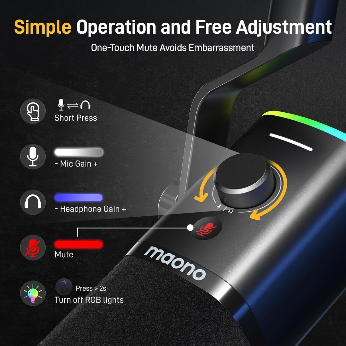MAONO Micrófono dinámico para Juegos: micrófono dinámico USB XLR para computadora con Software-RGB para PC, Kit de micrófono para Gamer-Podcast, para Estudio de grabación de Streaming
