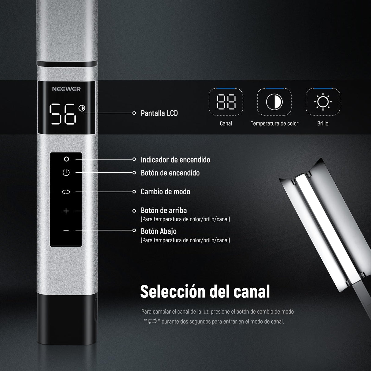 NEEWER CL124 Pro Barra de Luz LED Video, Palo Iluminación Bicolor Fotografía con Batería Mejorada de 7,4V 3200mAh Metal Puerta de Granero 2,4G Pantalla LCD Remota, 1500Lux CRI97+ Regulable 3200K-5600K
