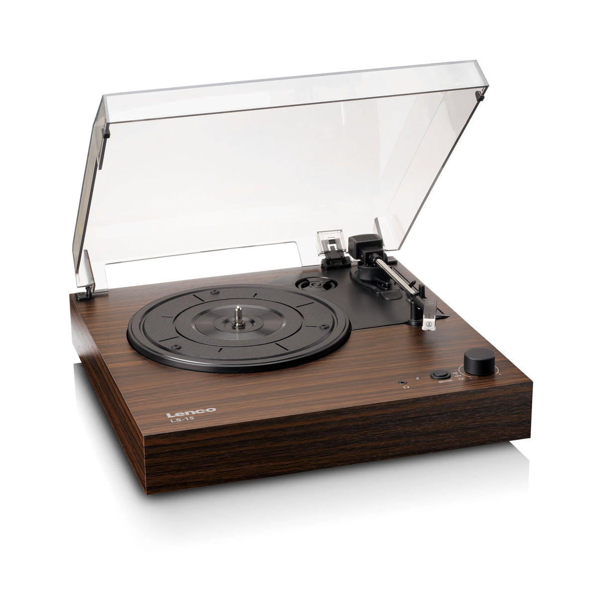 Lenco Tocadiscos LS-15WD – Recepción y transmisión Bluetooth®, 2 altavoces integrados, pastillas AT3600L, transmisión por correa, parada automática, 33/45 rpm, AUX y RCA, marrón