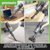 Greenworks GD24SV Aspiradora sin Cable, Gran Poder de Succión, 45 min de Operación, Filtro HEPA, Herramienta para el Pelo de Mascotas, 3 Niveles de Energía SIN Batería ni Cargador, Garantía de 3 Años