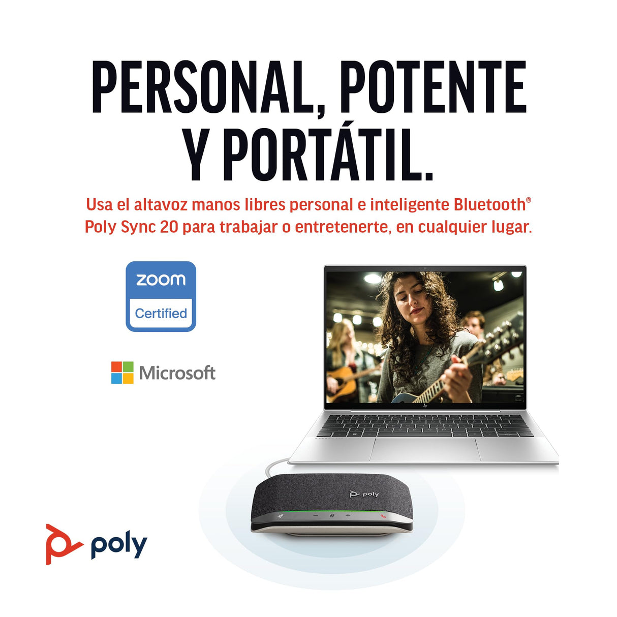 Poly Sync 20 con USB-C - Altavoz manos libres portátil con reducción de ruido o de ecos, Bluetooth - Funciona con Teams, Zoom, PC, Mac, móviles