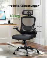 Marsail Silla de Oficina ergonómica con Soporte Lumbar Ajustable, reposacabezas y reposabrazos, Altura Regulable y función basculante