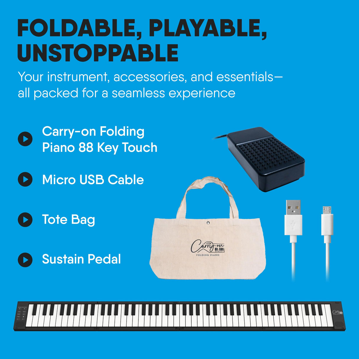 Blackstar BA215011 Carry-on FP-88 - Piano digital plegable portátil con 88 teclas táctiles, color negro, portátil, plegable, controlador MIDI USB con batería recargable