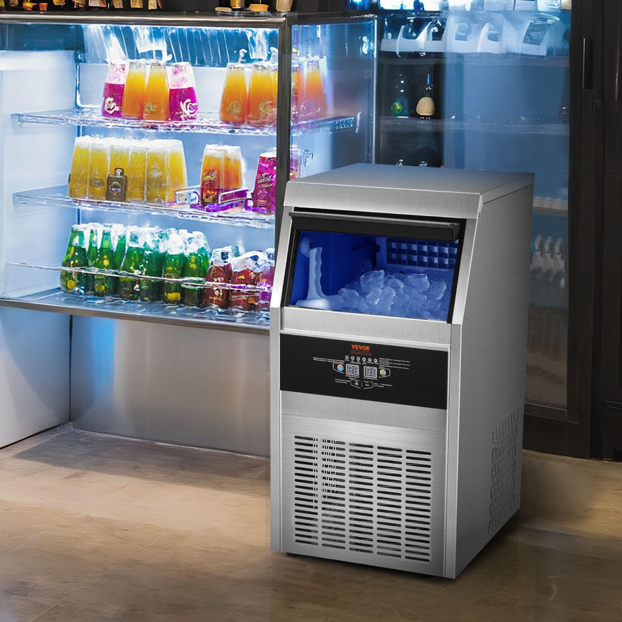 VEVOR Máquina para Hacer Cubitos de Hielo Comercial 36kg/24h, 40 Bandejas para Cubitos de Hielo Capacidad de Almacenamiento de 11 kg Autolimpieza Sin Instalación Independiente para Hogar, Restaurante
