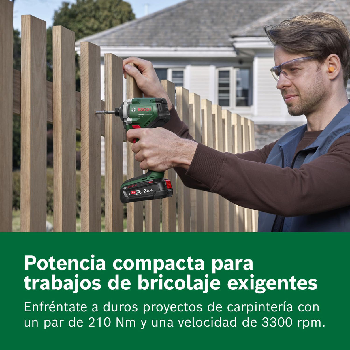 Bosch 18V System atornillador de impacto a batería UniversalImpactDrive 18V-210 (potente y compacto para madera; batería PBA 18V 2.0Ah W-BM, cargador AL18V-20, estuche de transporte incl.)