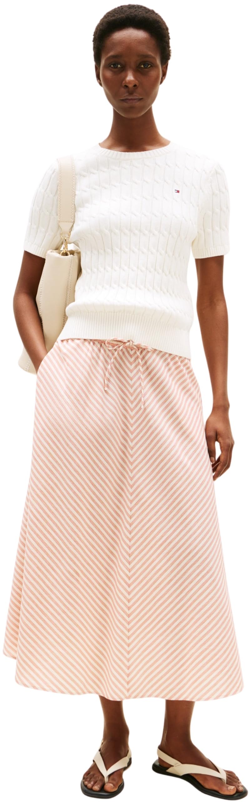 Tommy Hilfiger Jersey Mujer Cable manga corta, Blanco (Ivory Silk), M