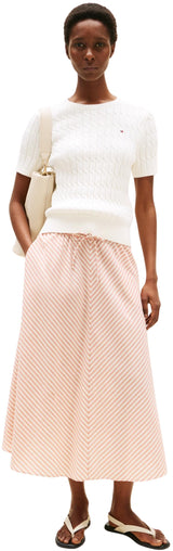 Tommy Hilfiger Jersey Mujer Cable manga corta, Blanco (Ivory Silk), M