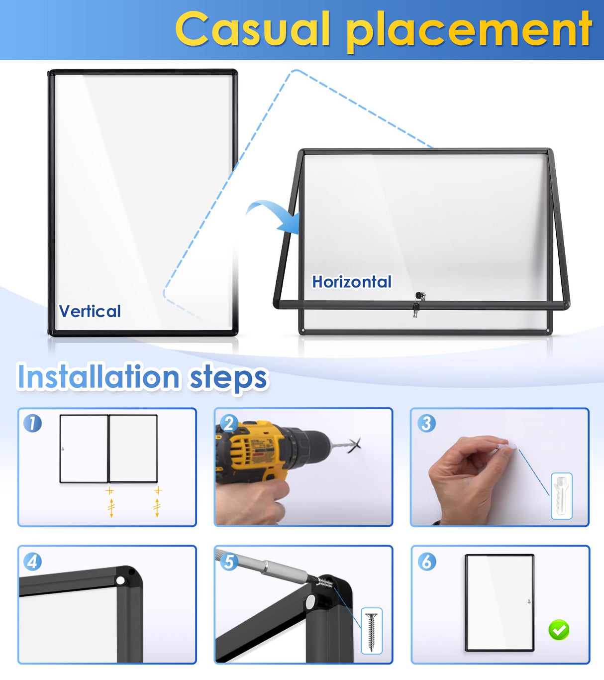 Swansea Tablón de anuncios con llave para 9 Hojas DIN A4丨Tablón de anuncios de Aluminio丨Negro丨Panel de anuncios para comunidad丨98 x 72 cm