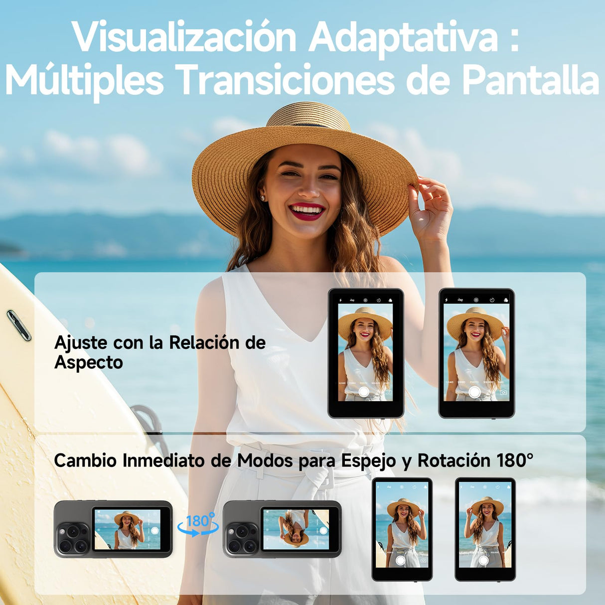 Pantalla de Monitor de Selfie para Teléfono, Rollei Easy Creator Selfie Monitor 3,97" Compatible con iPhone y Android para TikTok Live Streaming Vlog Negro Vlog-Selfie-Monitor-Pantalla-Magnética
