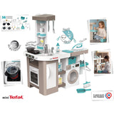 Smoby- Cocina de Juguete Cleaning, 2-en-1, con Funciones de Cocina y Limpieza, con Lavadora, Tendedero, Plancha, Adecuado a Partir de 3 Años (7600311050)