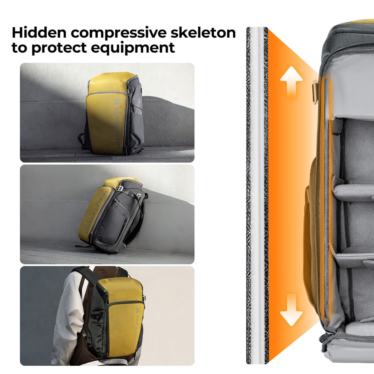 K&F Concept Mochila Cámara Profesional, Bolsa Fotógrafos Cámara Impermeable de Gran Capacidad para Camera Reflex Digital DSLR, Adecuado para viajes al aire libre senderismo fotografía Dorado