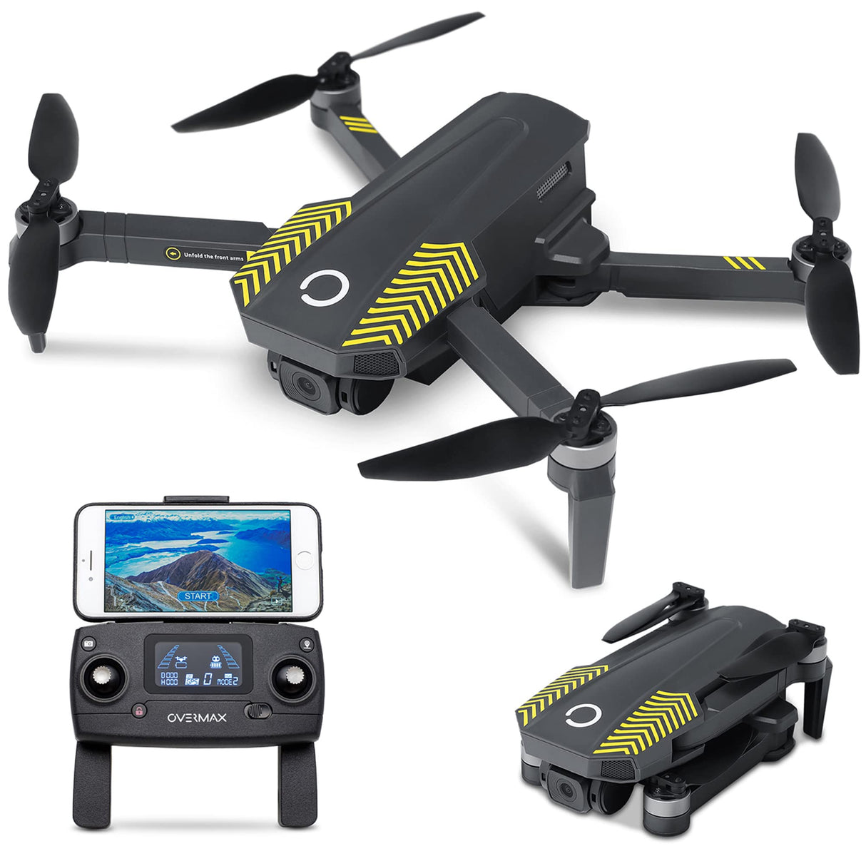 OVERMAX X-BEE Drone teledirigido con cámara 4K FPV Live con WiFi 5 GHz, Alcance 600 metros, Velocidad hasta 40km/h, GPS Clase C0, Batería 1820mAh, Luces LED, Zoom avanzado, 4 hélices de repuesto