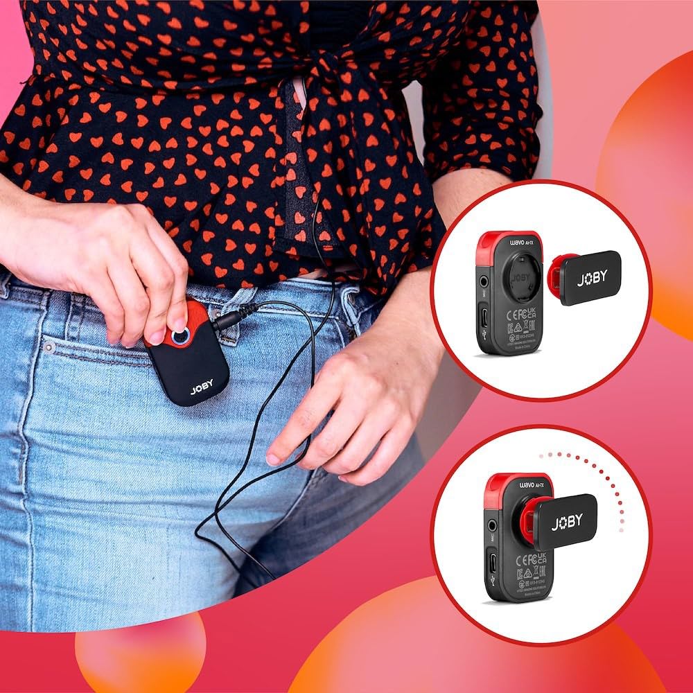 JOBY Wavo Air Sistema de Micrófono Inalámbrico de 2.4Ghz, 2 Transmisores y Montaje Diseñado, Vlogging, Producción Películas, Entrevistas, Micrófonos Inalámbricos, Smartphone, Cámara