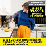 Kärcher Limpiadora de vapor SC 1 Multi & Up, tiempo de calentamiento: 30 s, rendimiento: 30 m², depósito: 0,2 l, 1,6 kg, boquilla suelos EasyFix Large, paño microfibra, cartucho de descalcificación