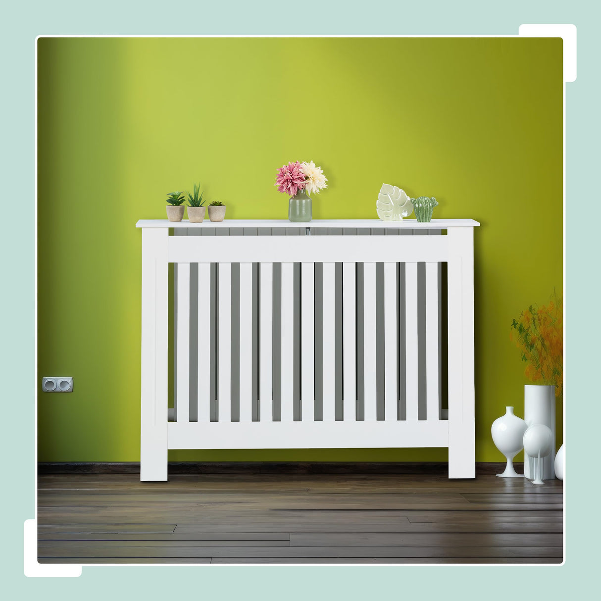 Relaxdays Cubre Radiador, Diseño Rústico, 83 x 152 x 19 cm, para Calefactores Antiguos, Cubreradiador, MDF, Blanco, 100% Tablero de Fibras, XL