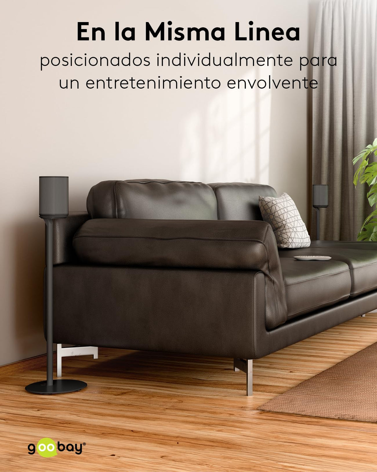 goobay Soporte para Altavoces Sonos Era 100, Capacidad de Carga de 3 K, gestión de Cables, 71,5cm de Altura, Negro, 71026