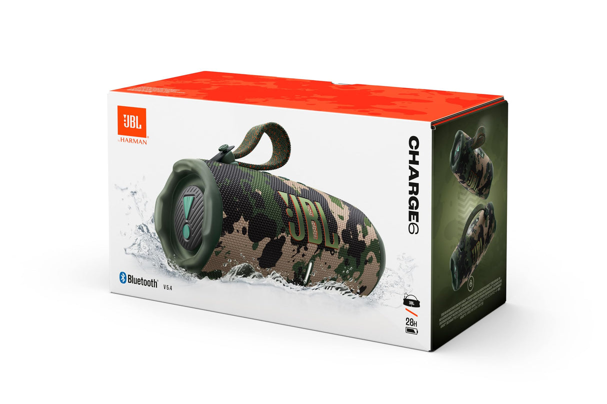 JBL Charge 6, Altavoz Bluetooth portátil inalámbrico, 28h de batería, Resistencia al Agua IP68, a Prueba de Polvo y caídas, Sonido Pro con AI Sound Boost, Compatible con Auracast, Multicolor