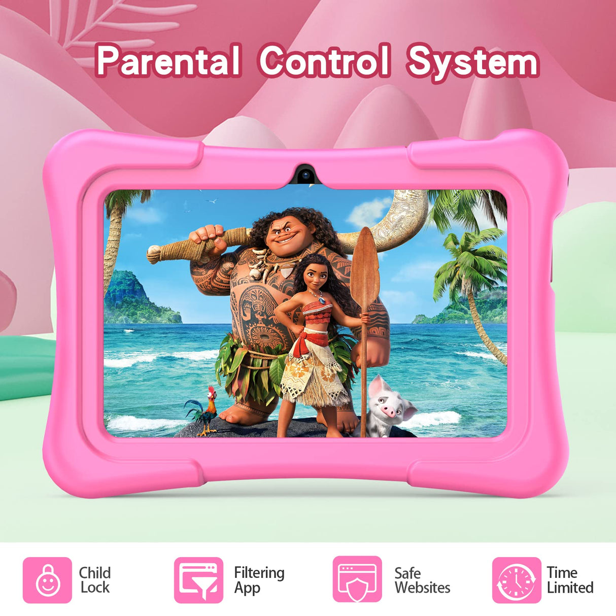 PRITOM Kids Tablet 7 Pulgadas, Android 11, 2GB RAM 32GB ROM, BT, WiFi, cámara Dual, Educativo, Control Parental, Software para niños con Estuche para Tableta para niños, Tipo C, Rosa