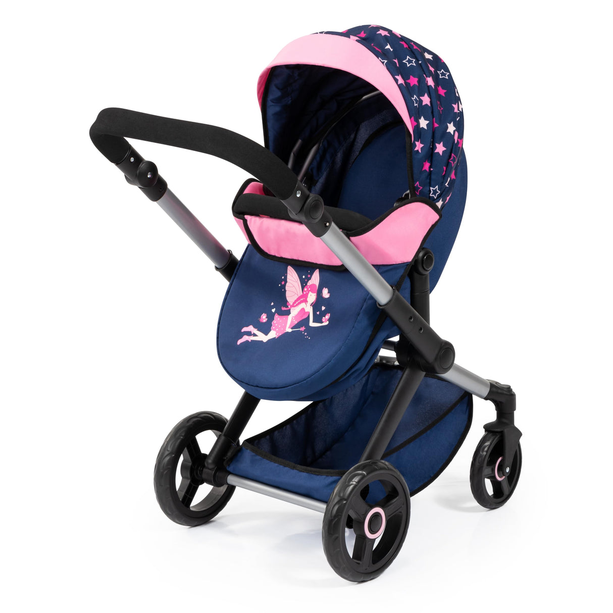 Bayer Design 17016AD Cochecito de muñeca XEO, Convertible, Regulable en Altura, Trona para muñeco bebé, Bolsa, Saco de Dormir, Gimnasio Actividades, Accesorios